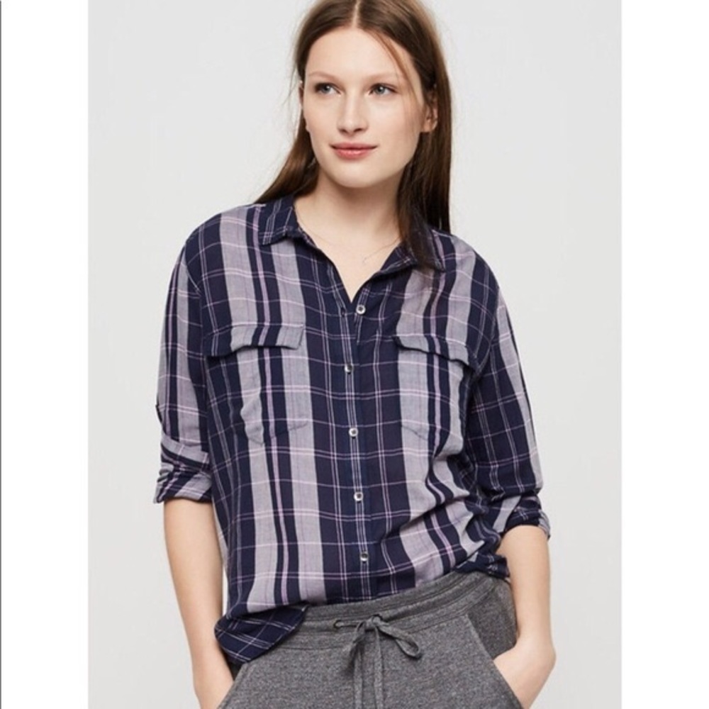 Lou & Grey Plaid Boyfriend Button Down Tunic